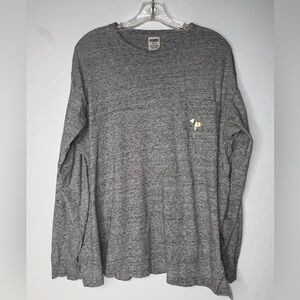 VICTORIAS SECRET PINK Shirt‎ Rare Bling Big Dog Campus Pocket Womens Size M Gray